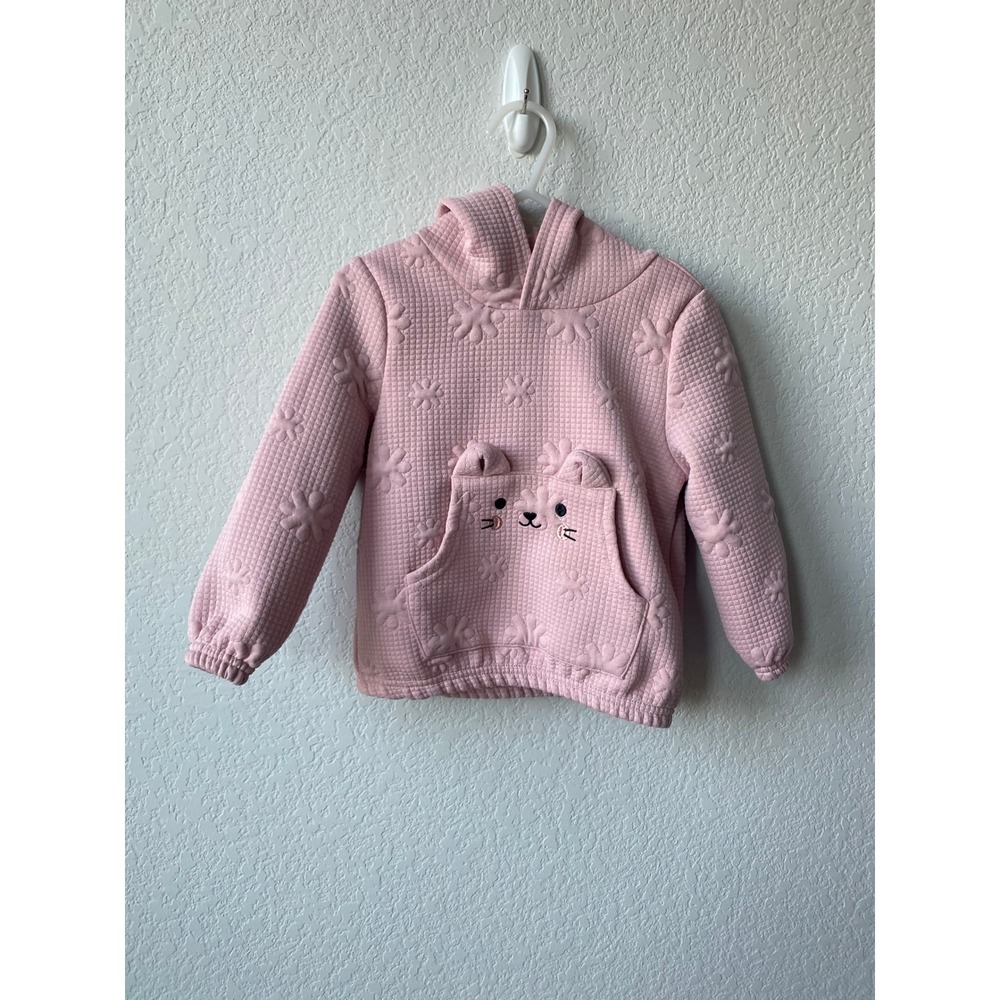 Cozy Pixies Girls Pink Quilted Floral Cat Hoodie Size 18-24M Kawaii Sweet